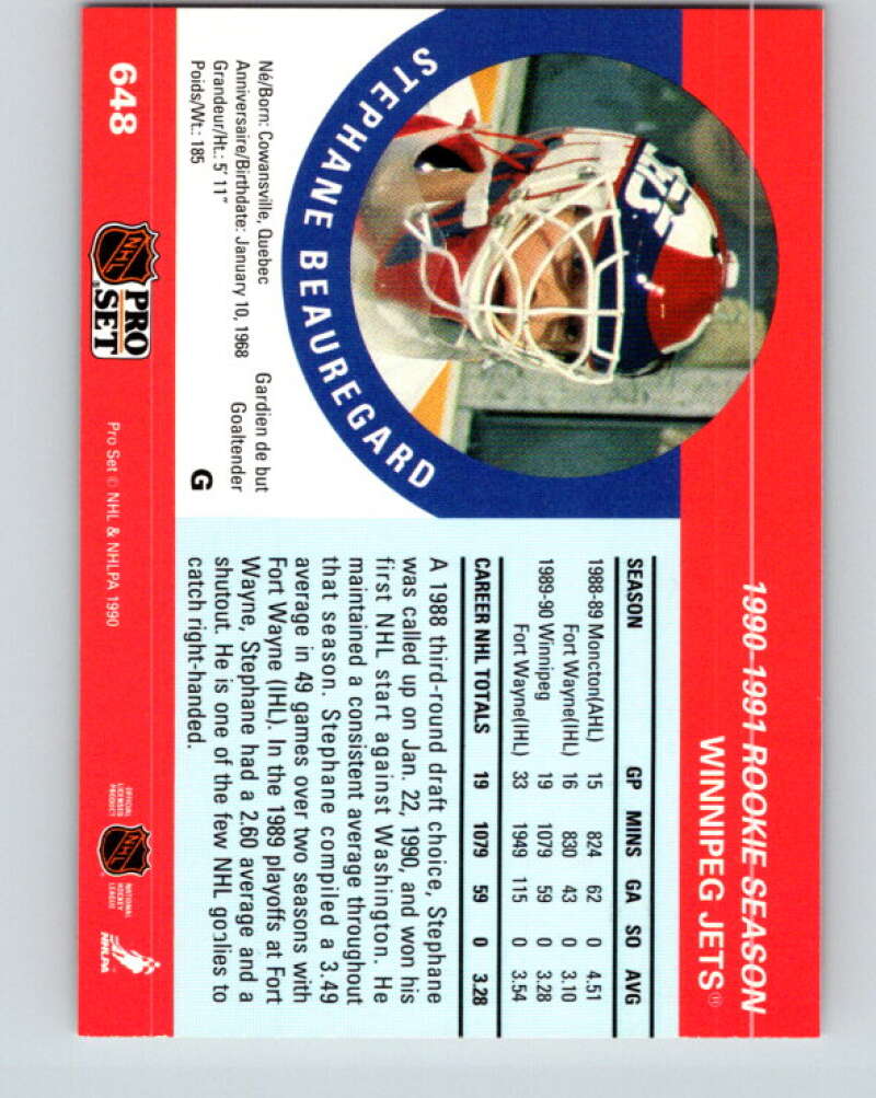 1990-91 Pro Set #648 Steph Beauregard Mint RC Rookie Winnipeg Jets
