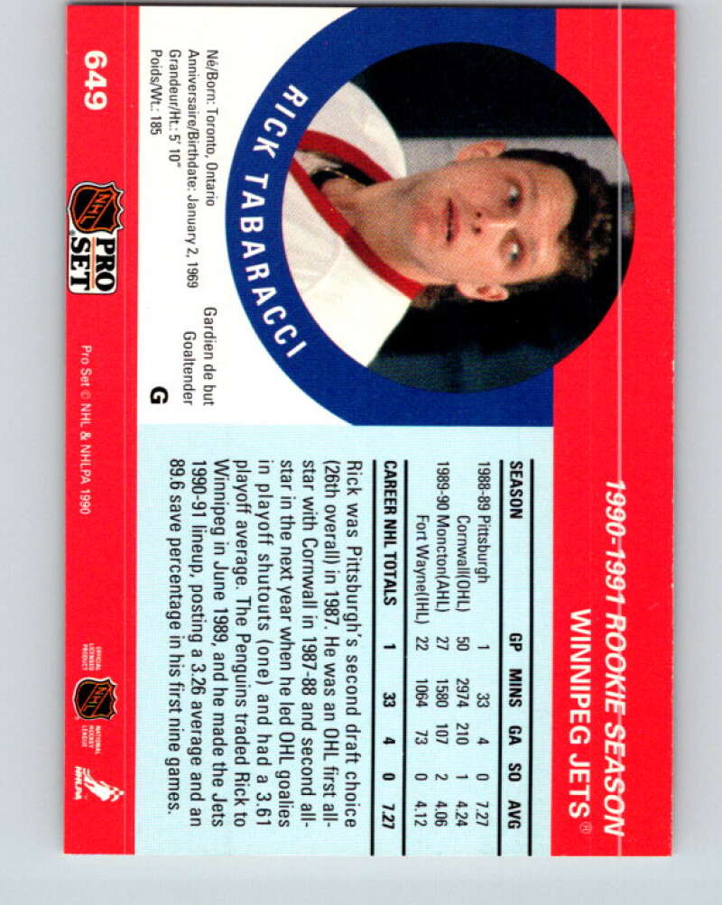 1990-91 Pro Set #649 Rick Tabaracci Mint Winnipeg Jets