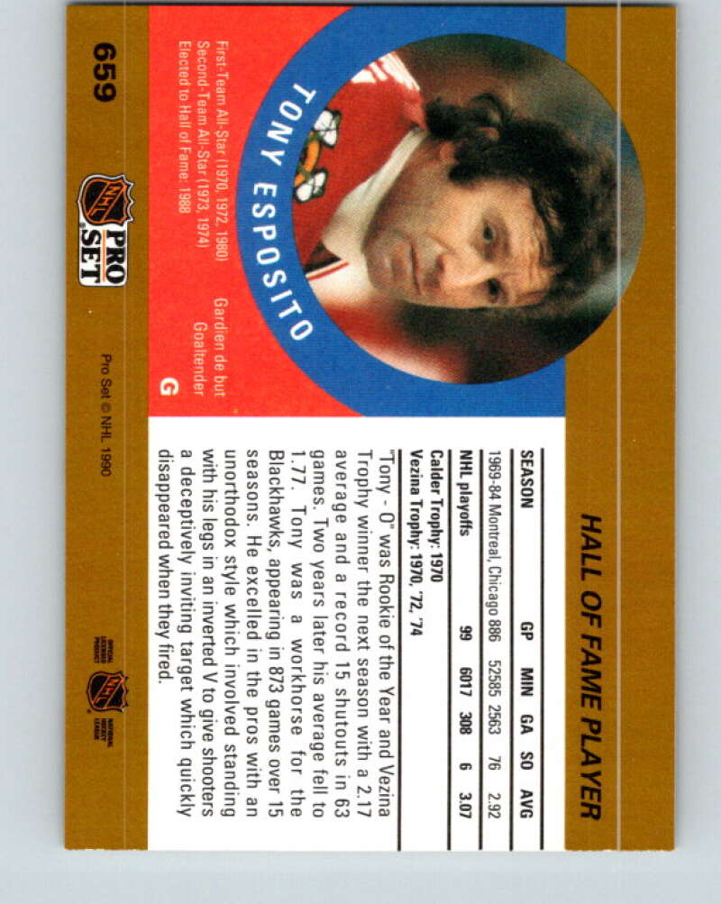 1990-91 Pro Set #659 Tony Esposito HOF Mint Chicago Blackhawks