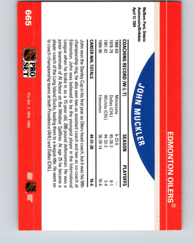 1990-91 Pro Set #665 John Muckler CO Mint Edmonton Oilers