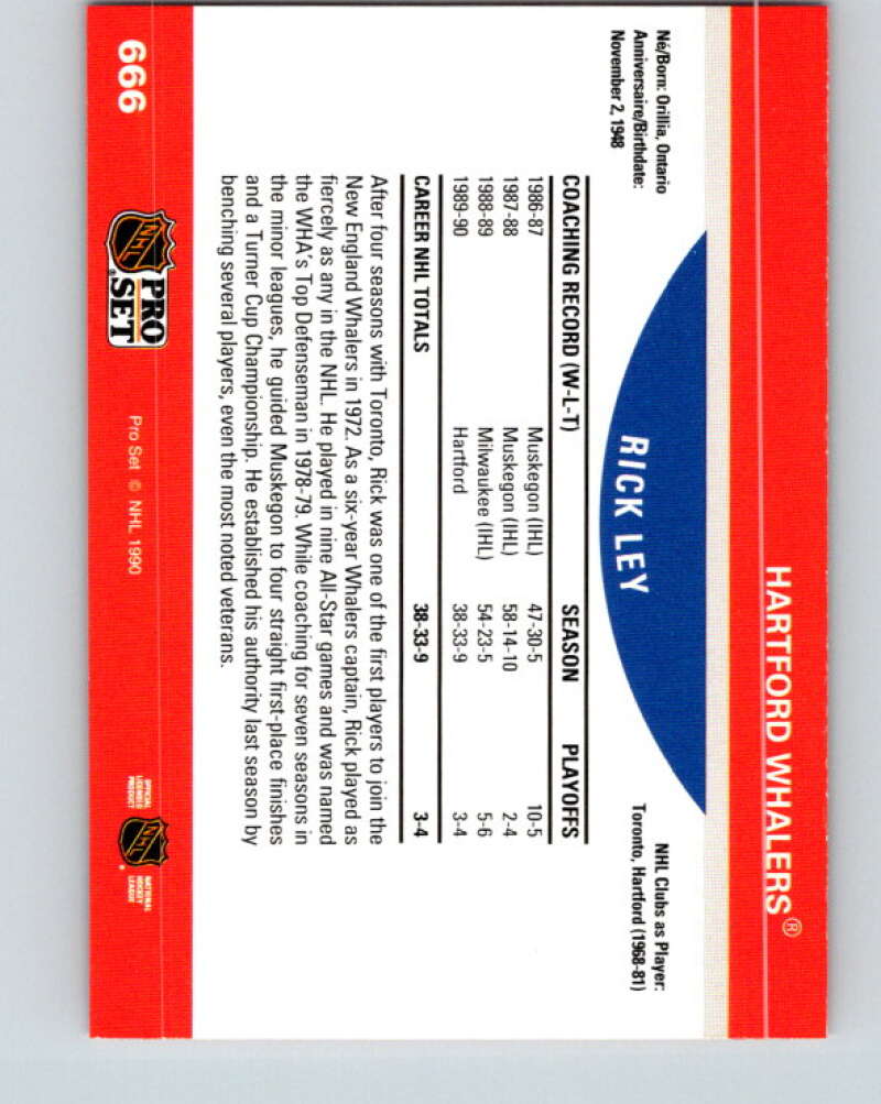 1990-91 Pro Set #666 Rick Ley CO Mint Hartford Whalers