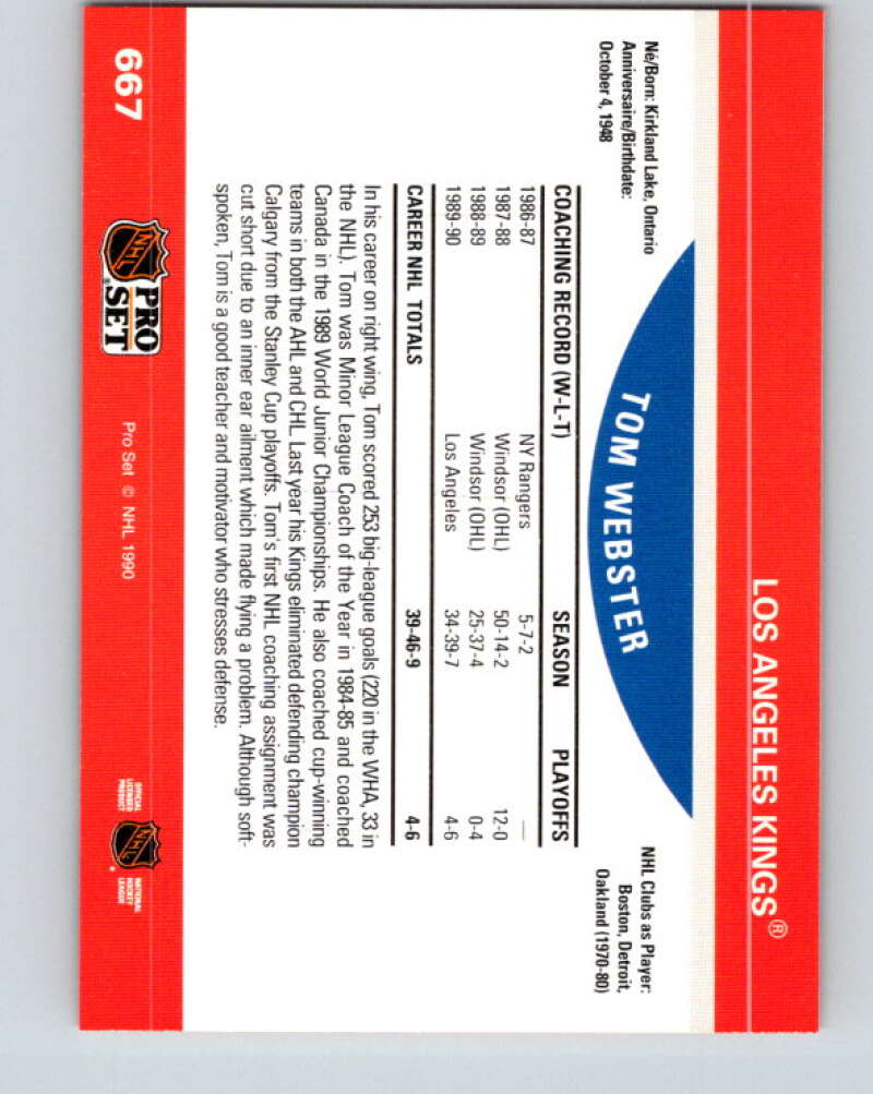 1990-91 Pro Set #667 Tom Webster CO Mint Los Angeles Kings