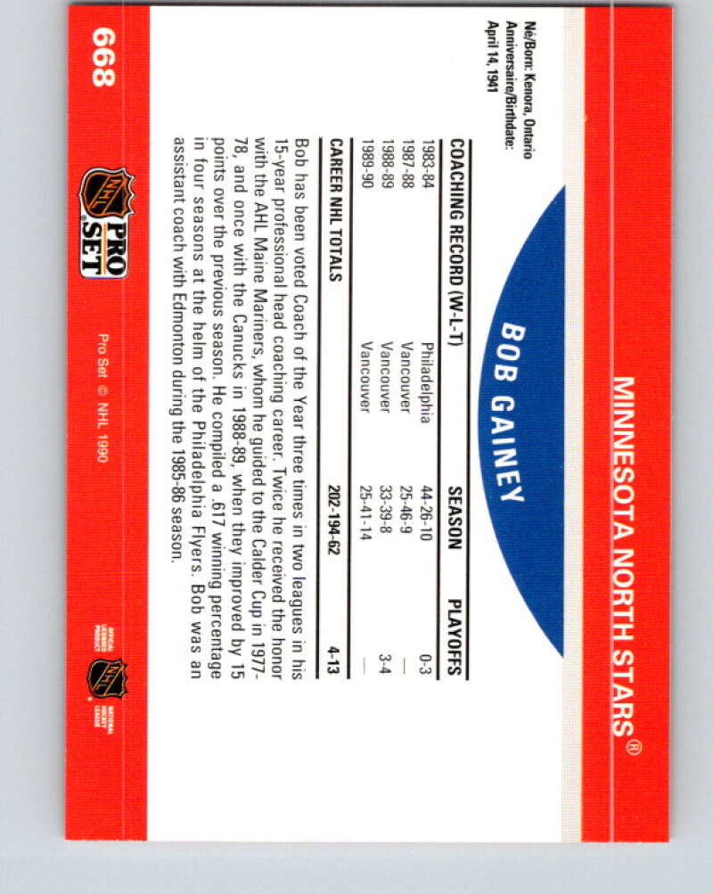 1990-91 Pro Set #668 Bob Gainey CO Mint Minnesota North Stars