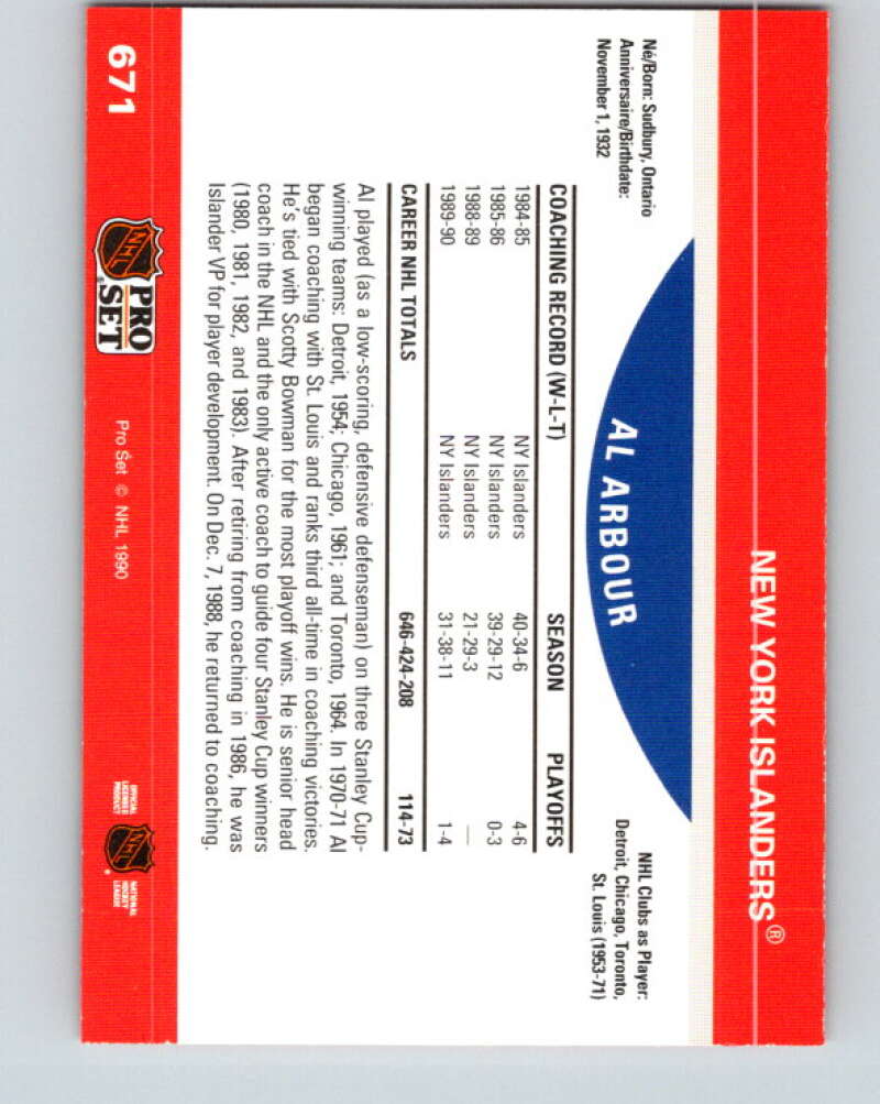 1990-91 Pro Set #671 Al Arbour CO Mint New York Islanders
