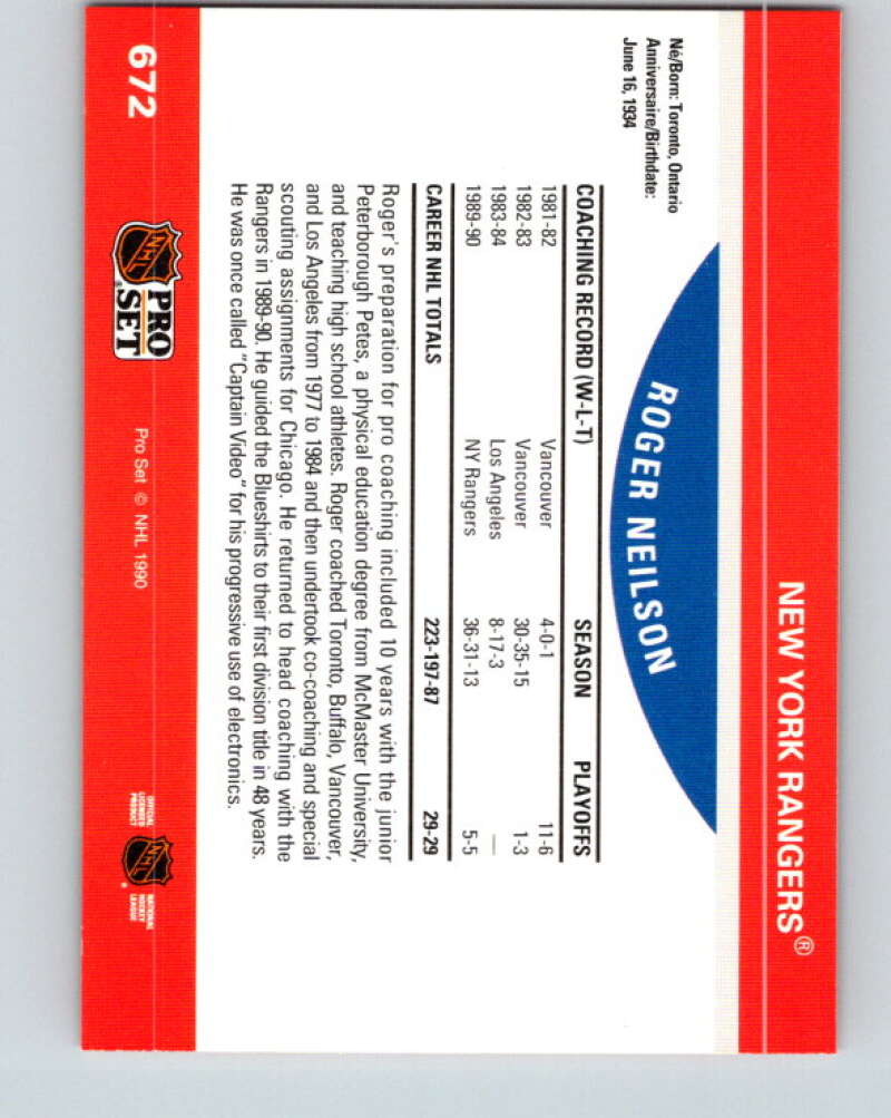 1990-91 Pro Set #672 Roger Neilson CO Mint New York Rangers