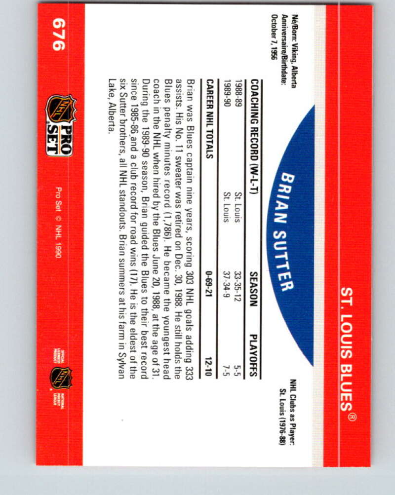 1990-91 Pro Set #676 Brian Sutter CO Mint St. Louis Blues
