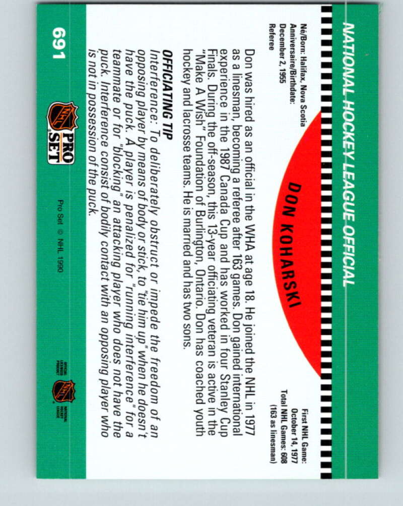 1990-91 Pro Set #691 Don Koharski Mint