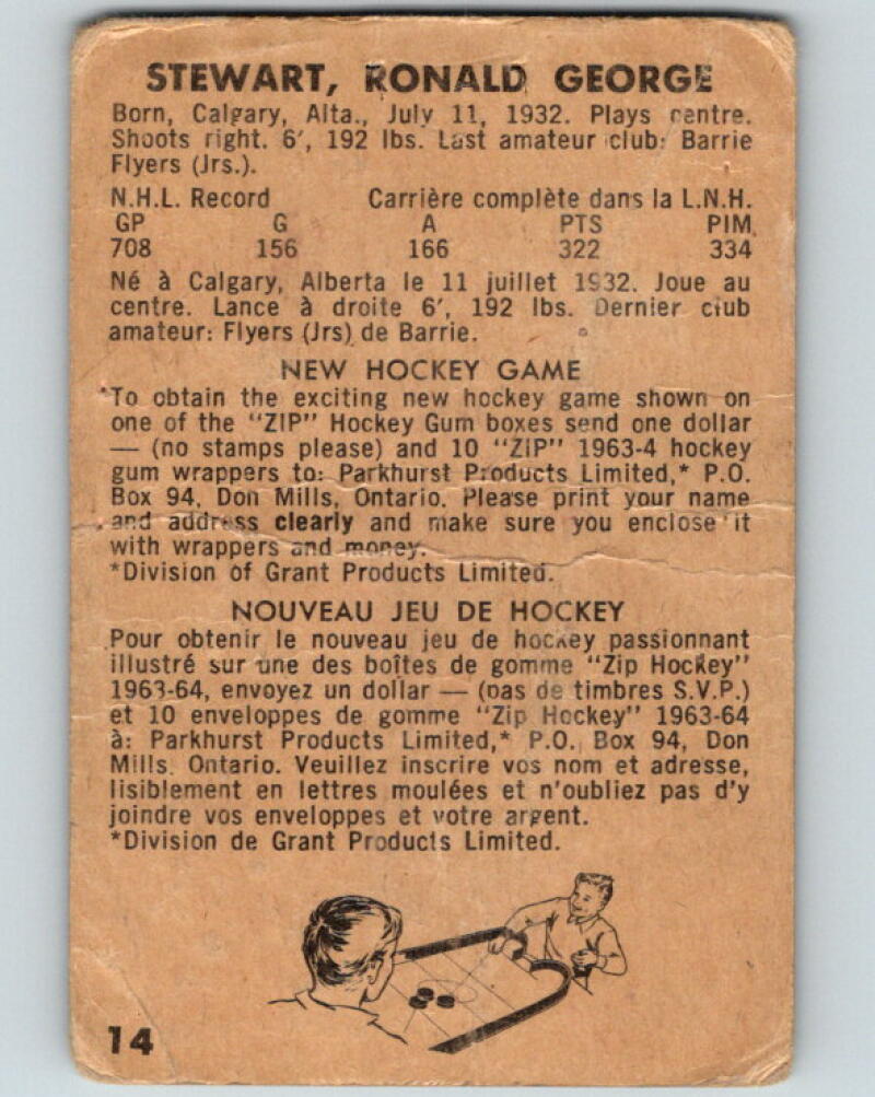 1963-64 Parkhurst #14 Ron Stewart Toronto Maple Leafs V24