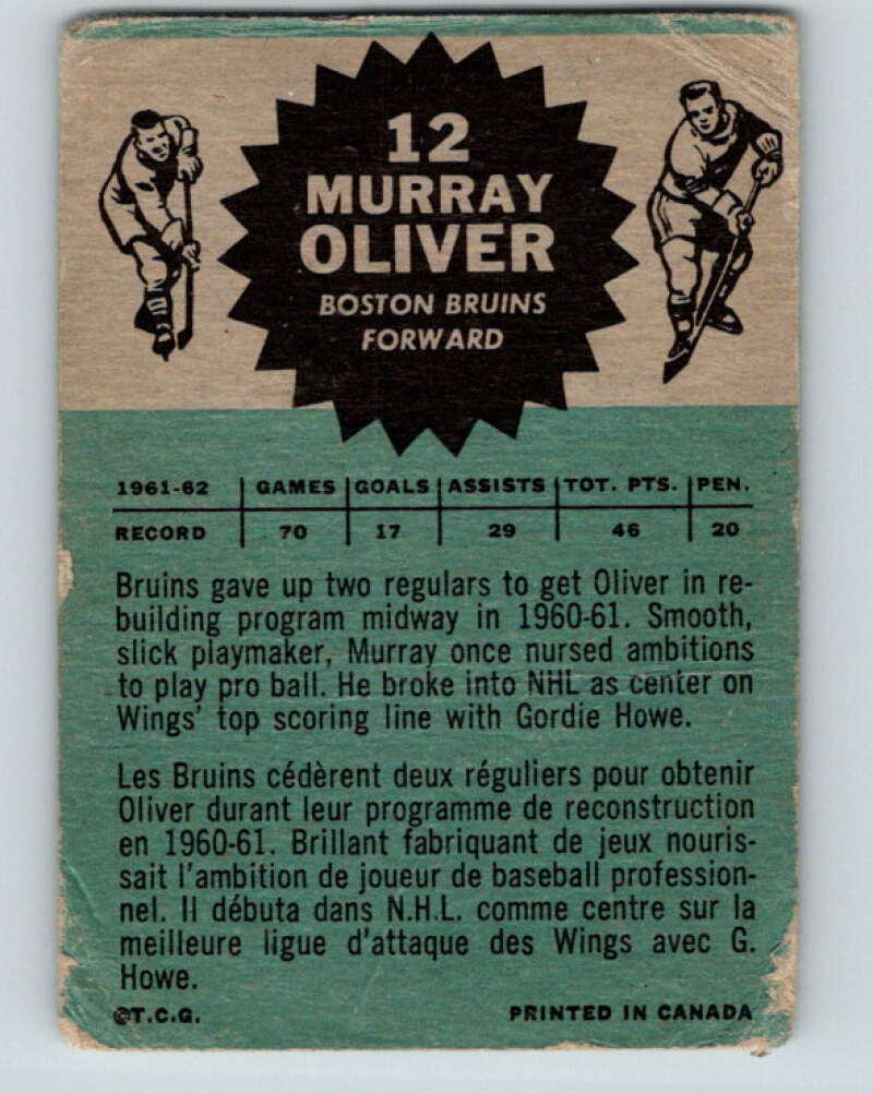 1962-63 Topps #12 Murray Oliver Boston Bruins V48