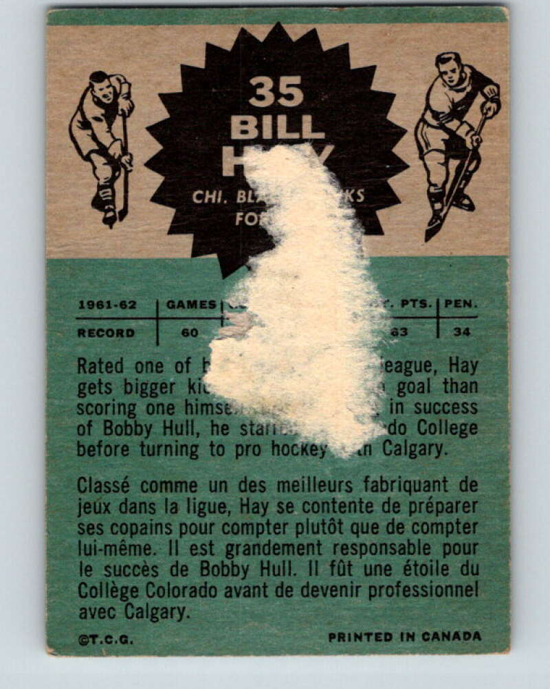 1962-63 Topps #35 Bill Hay Chicago Blackhawks V72