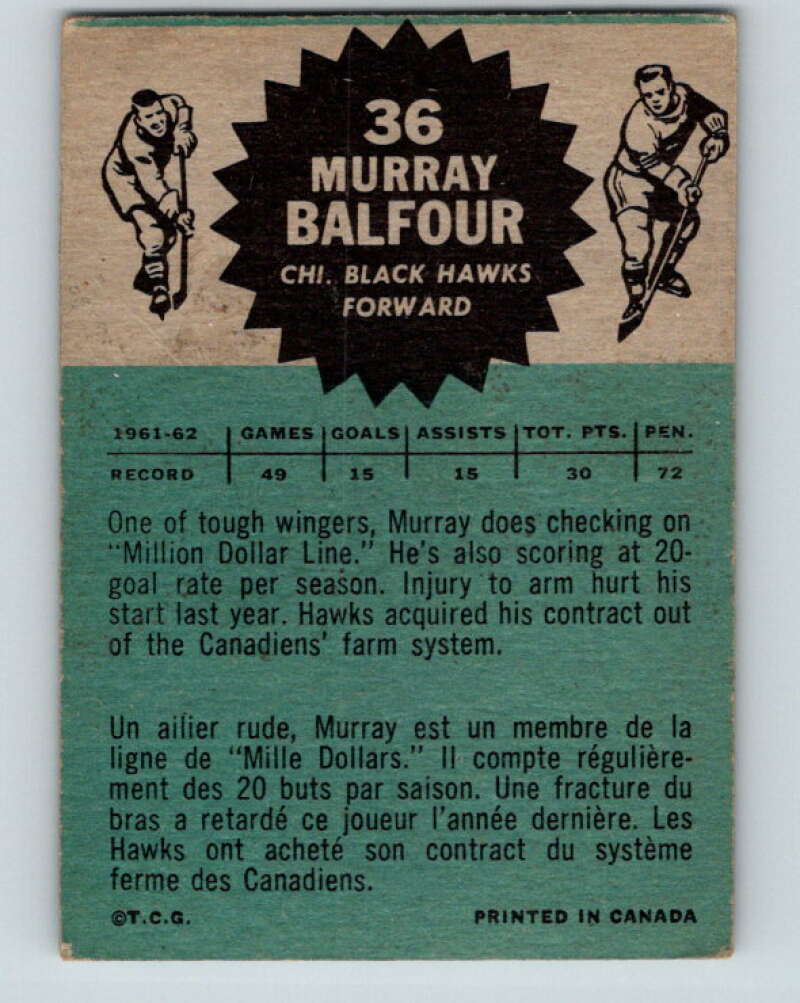 1962-63 Topps #36 Murray Balfour Chicago Blackhawks V73