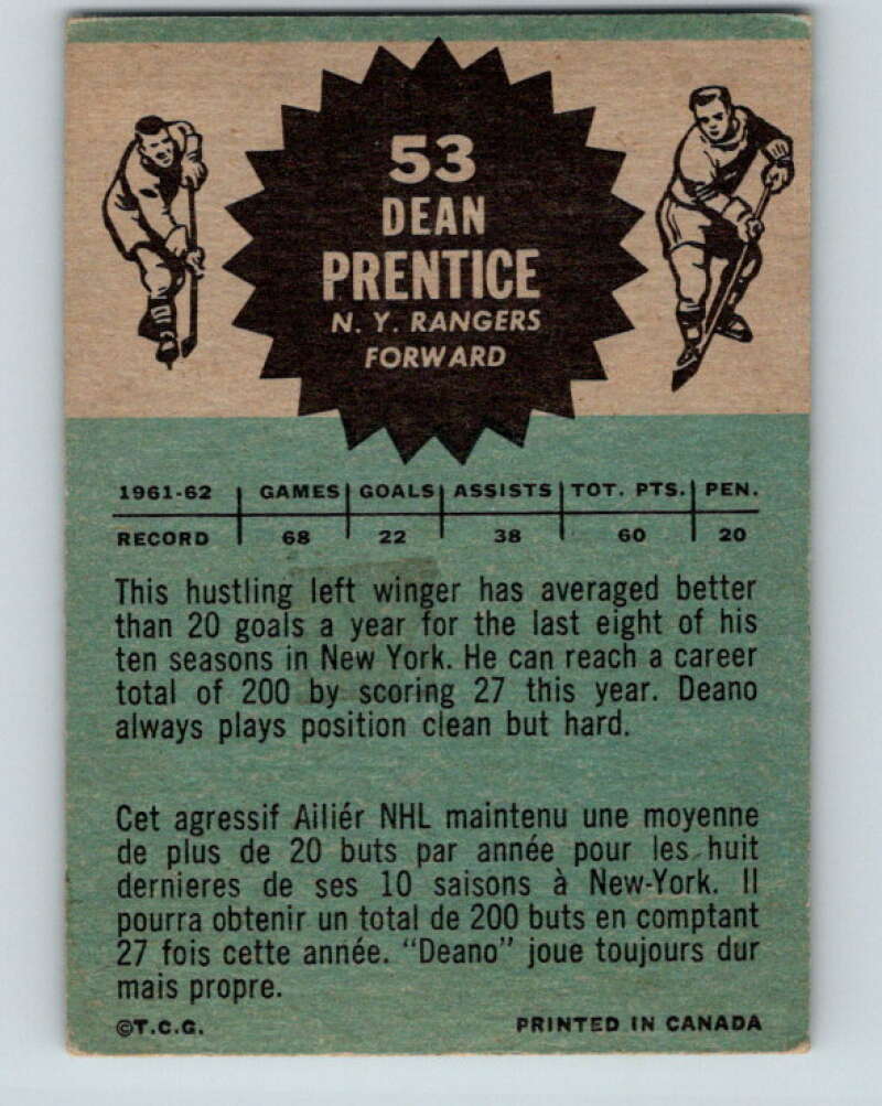 1962-63 Topps #53 Dean Prentice New York Rangers V95