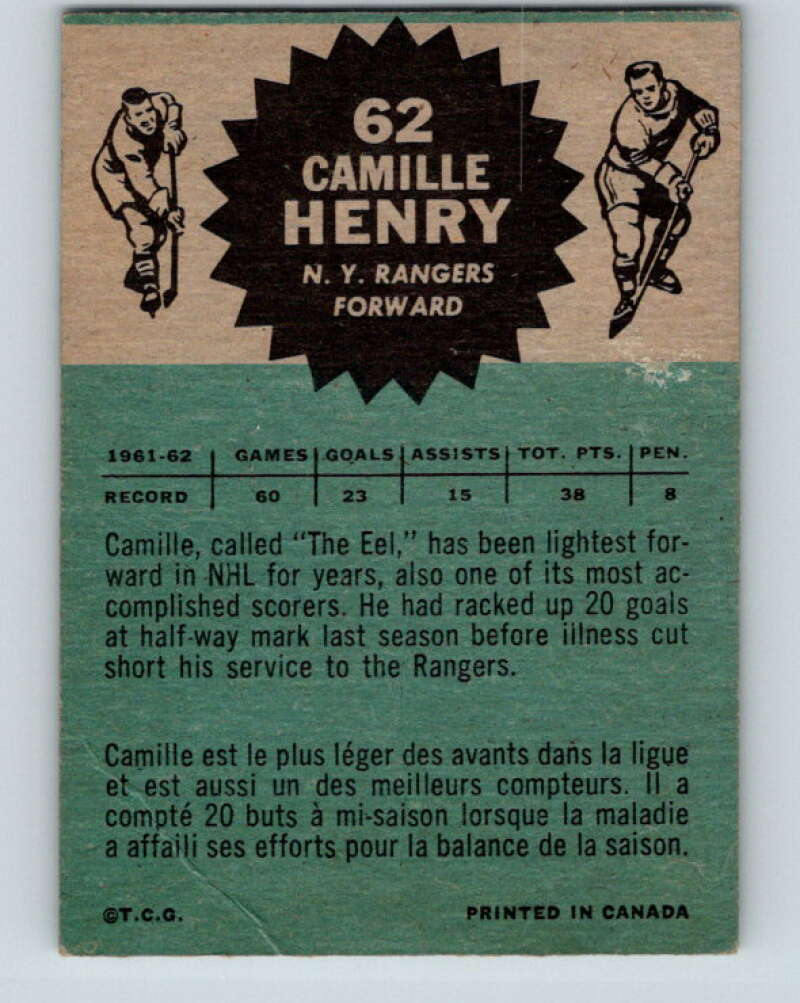 1962-63 Topps #62 Camille Henry New York Rangers V104