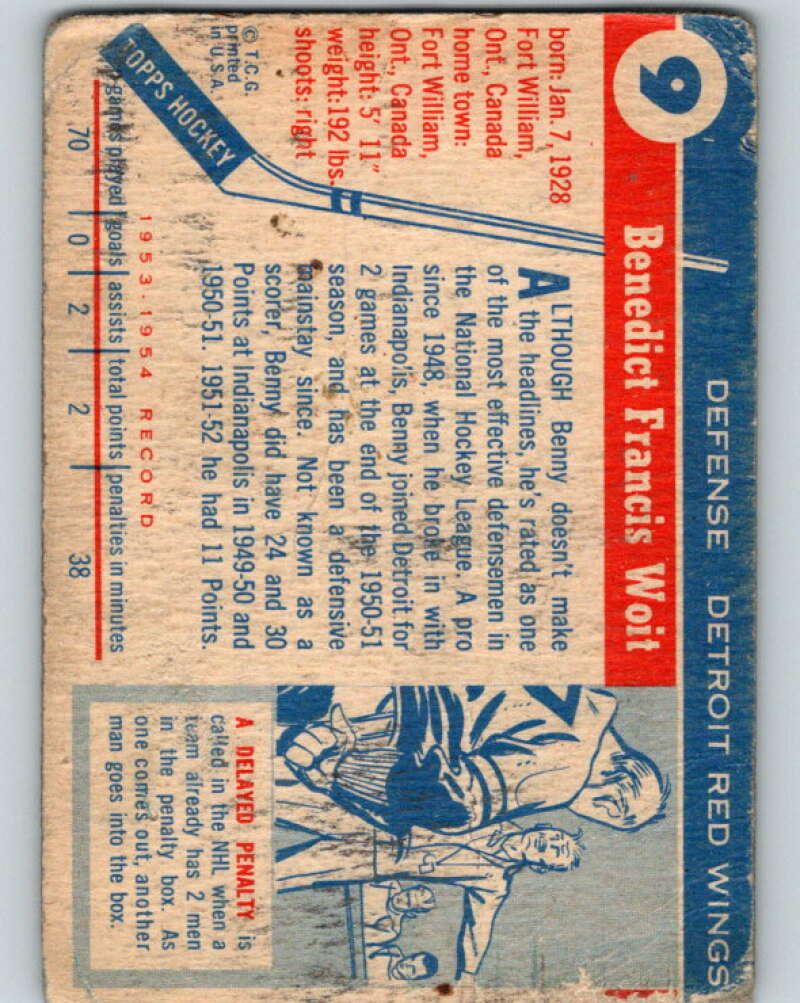 1954-55 Topps #9 Benny Woit Detroit Red Wings V113