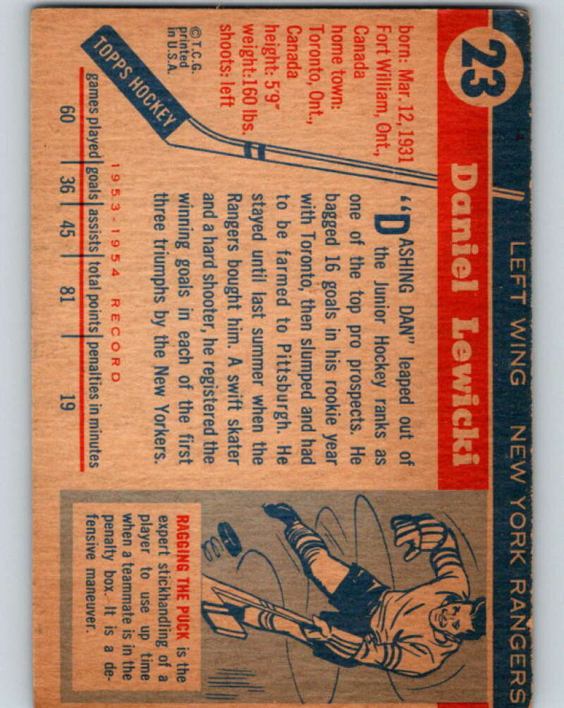 1954-55 Topps #23 Danny Lewicki New York Rangers V116