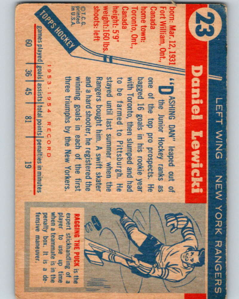 1954-55 Topps #23 Danny Lewicki New York Rangers V117