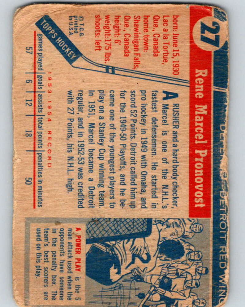 1954-55 Topps #27 Marcel Pronovost Detroit Red Wings V119