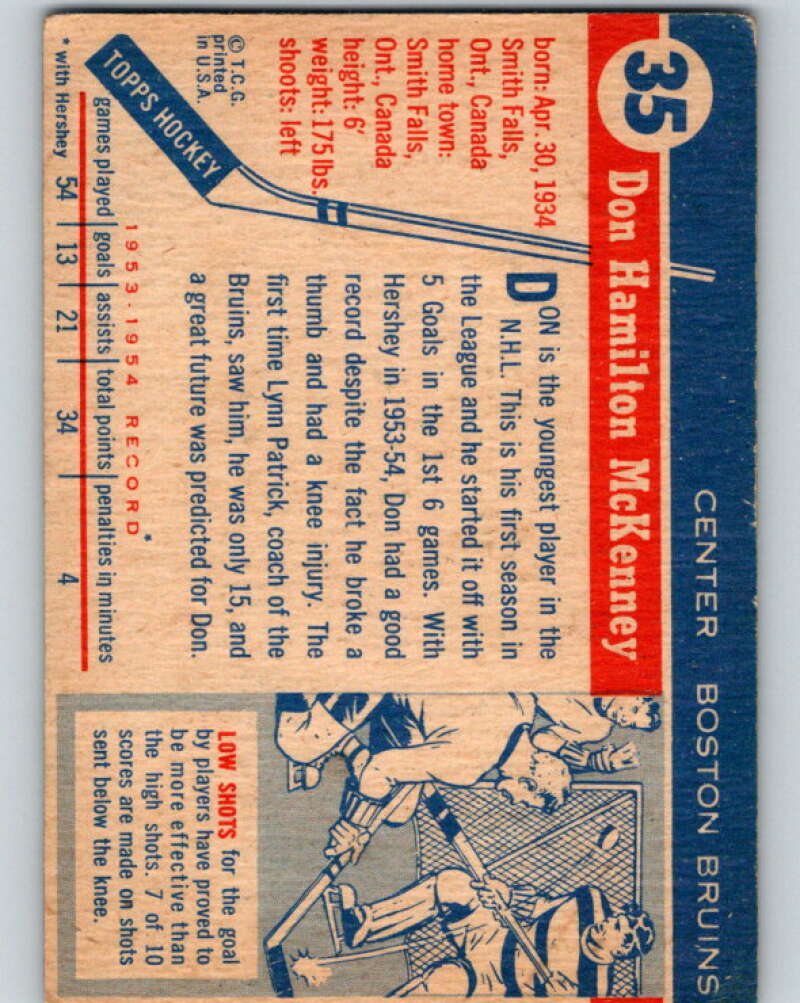 1954-55 Topps #35 Don McKenney RC Rookie Boston Bruins V123