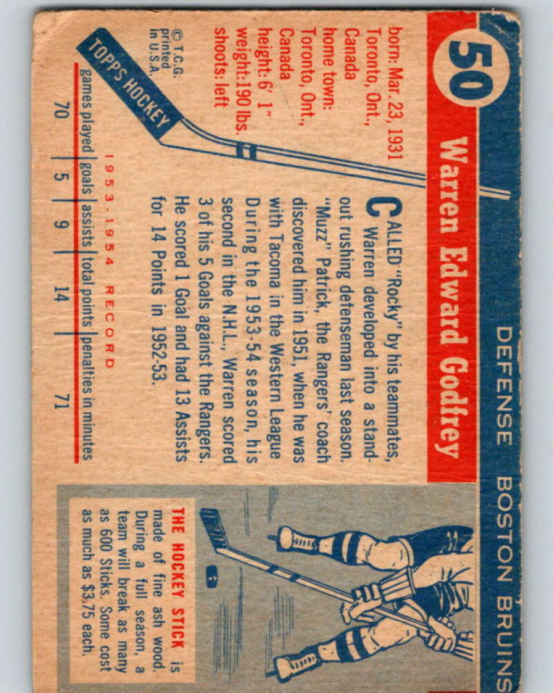 1954-55 Topps #50 Warren Godfrey Boston Bruins V130