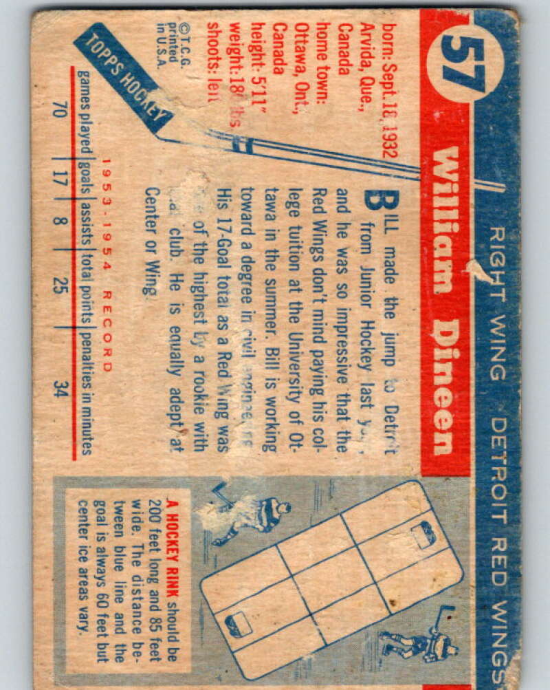 1954-55 Topps #57 Bill Dineen Detroit Red Wings V132