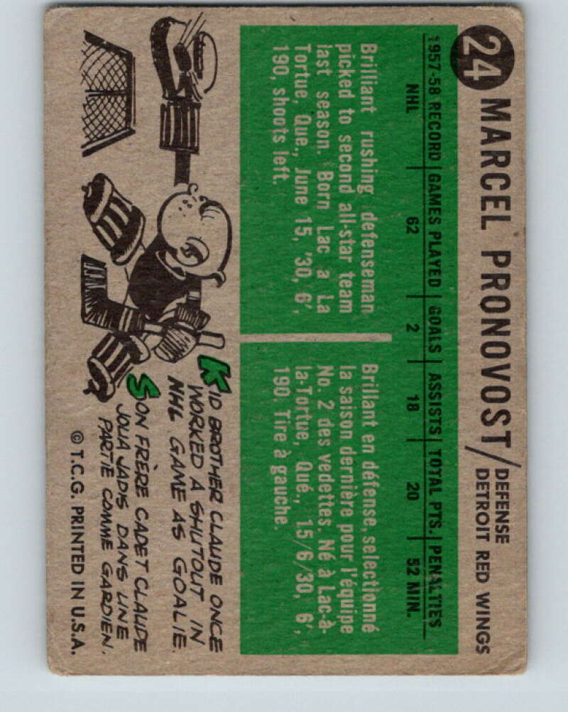 1958-59 Topps #24 Marcel Pronovost Detroit Red Wings V142