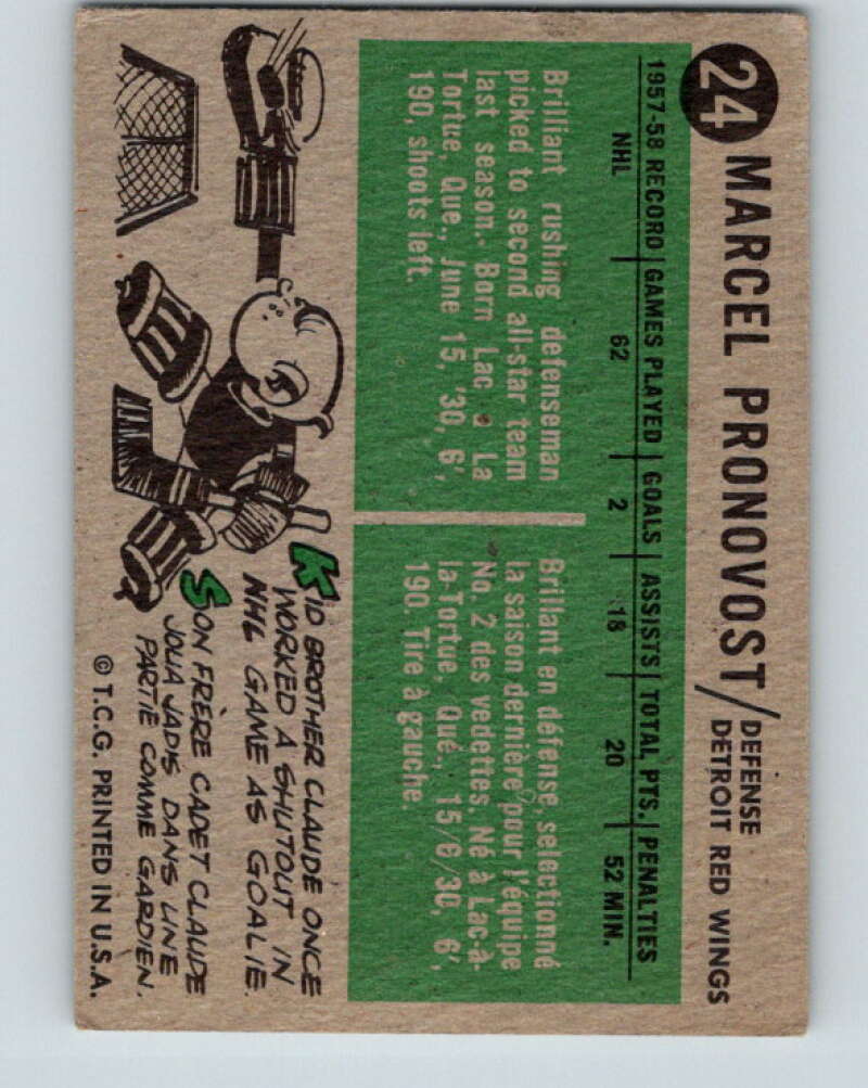 1958-59 Topps #24 Marcel Pronovost Detroit Red Wings V143