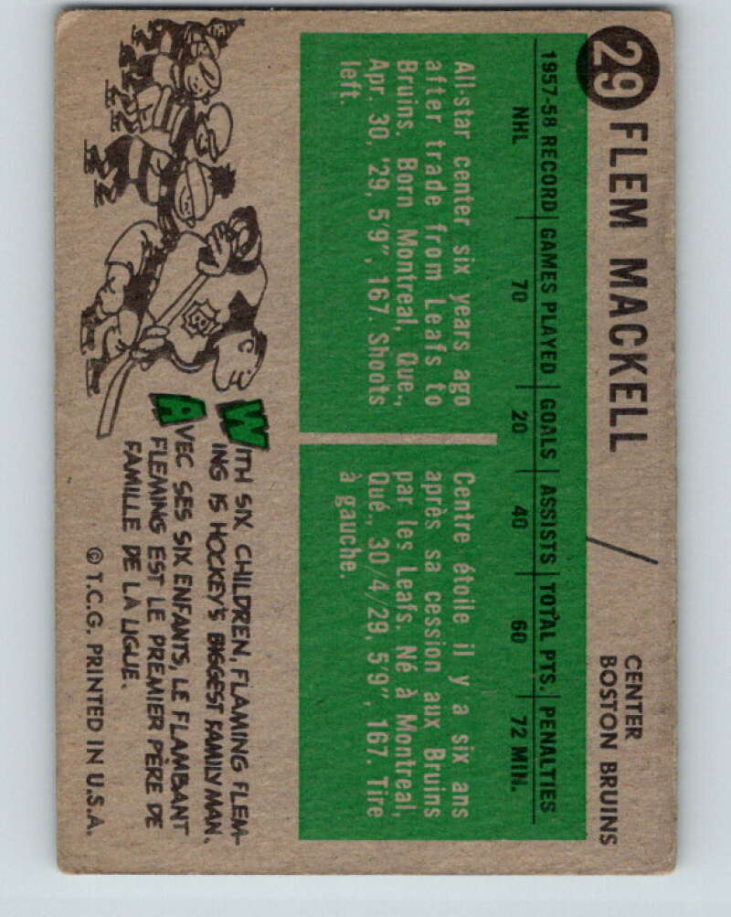 1958-59 Topps #29 Fleming Mackell Boston Bruins V145