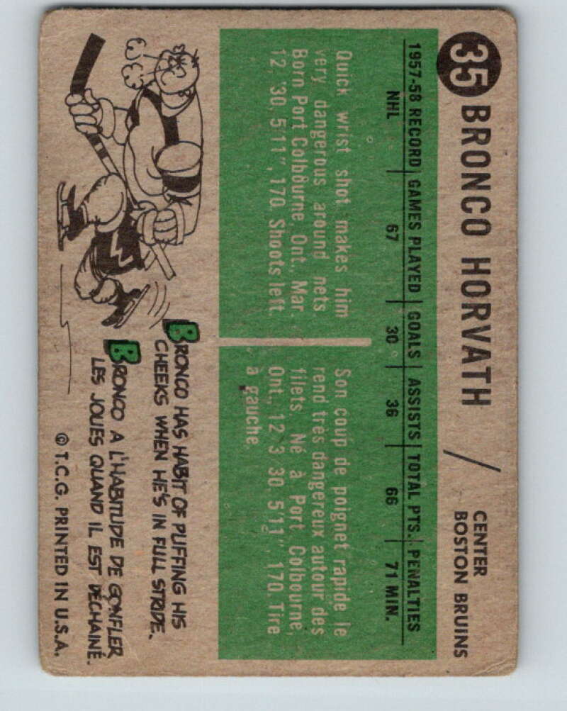 1958-59 Topps #35 Bronco Horvath Boston Bruins V148
