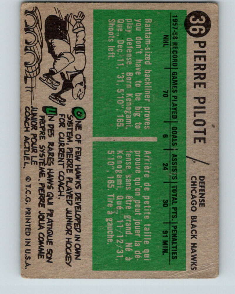 1958-59 Topps #36 Pierre Pilote Chicago Blackhawks V149