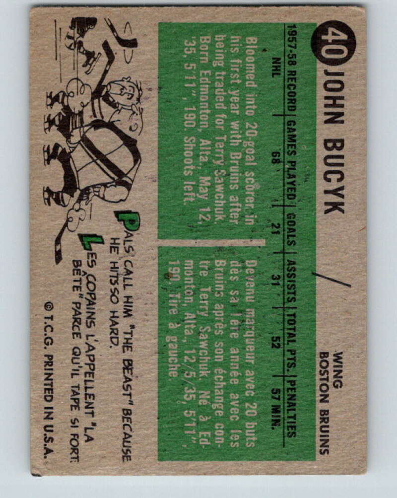 1958-59 Topps #40 Johnny Bucyk Boston Bruins V154