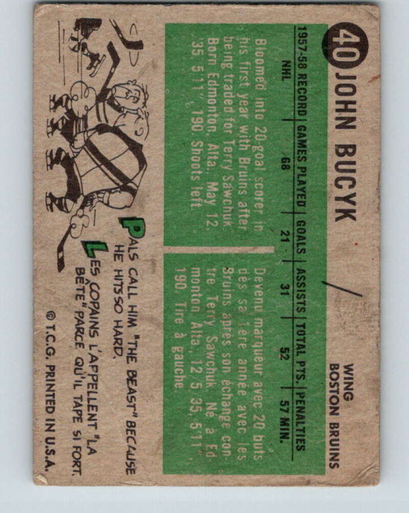 1958-59 Topps #40 Johnny Bucyk Boston Bruins V155