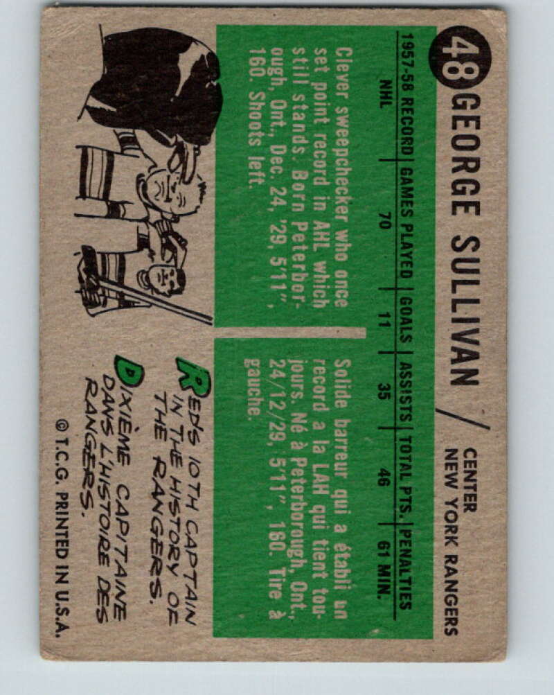 1958-59 Topps #48 Red Sullivan New York Rangers V157