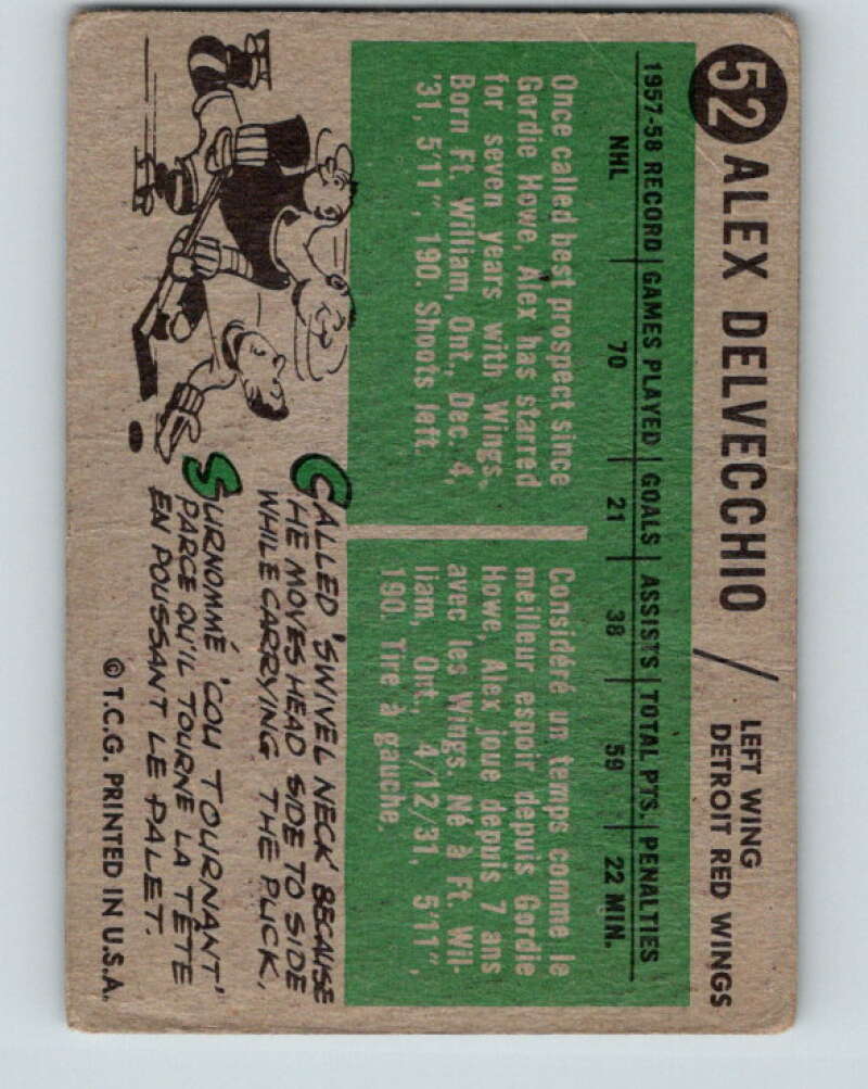 1958-59 Topps #52 Alex Delvecchio Detroit Red Wings V158