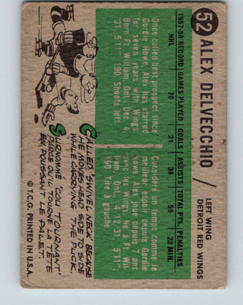 1958-59 Topps #52 Alex Delvecchio Detroit Red Wings V159