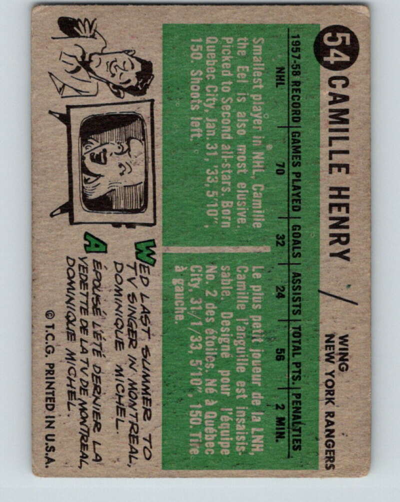 1958-59 Topps #54 Camille Henry New York Rangers V160