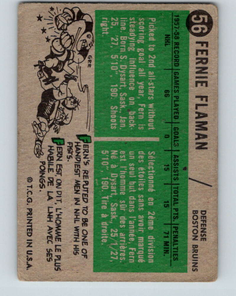 1958-59 Topps #56 Fern Flaman Boston Bruins V161