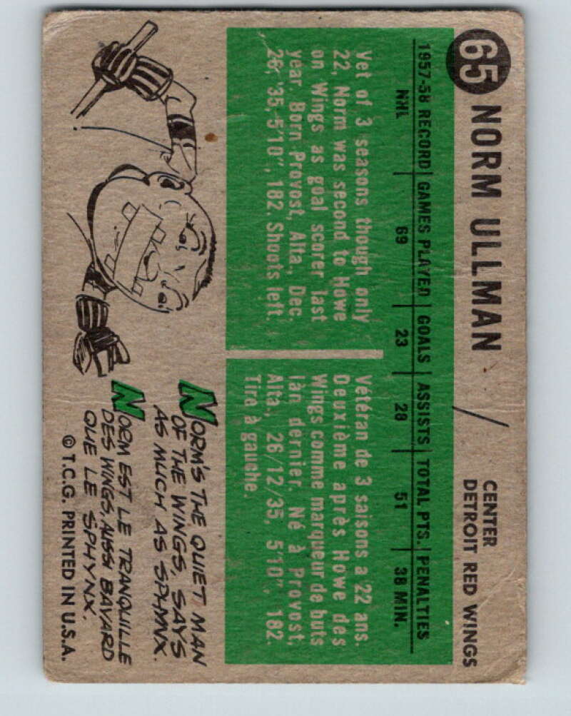 1958-59 Topps #65 Norm Ullman Detroit Red Wings V167