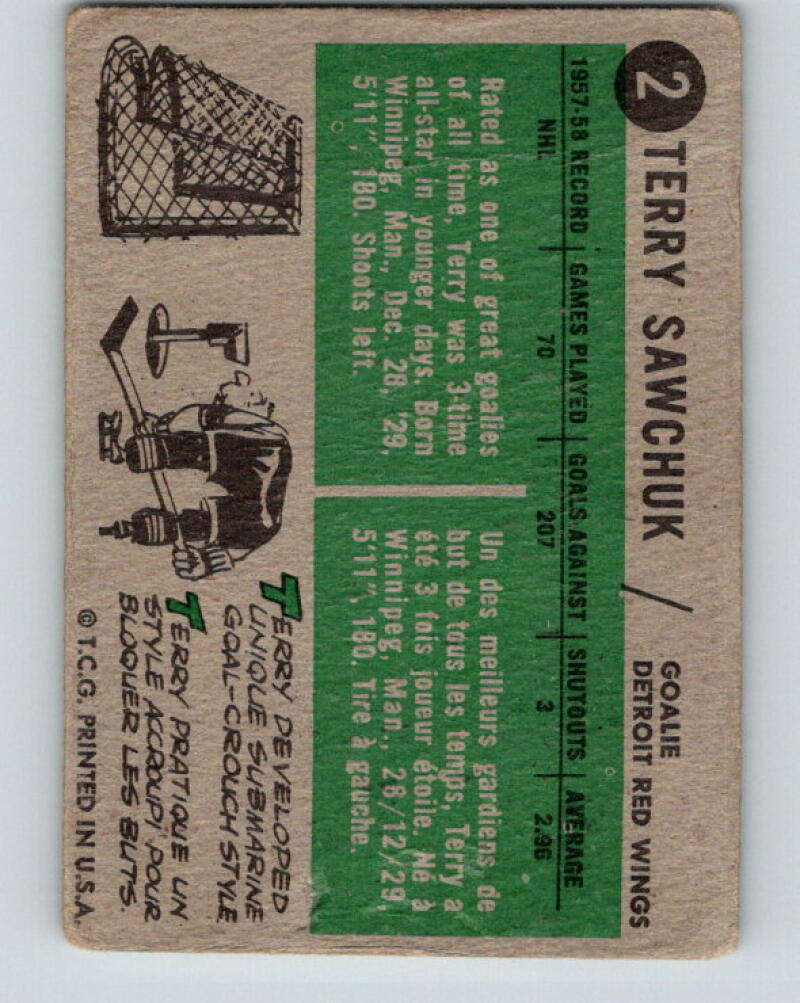 1958-59 Topps #2 Terry Sawchuk Detroit Red Wings V168
