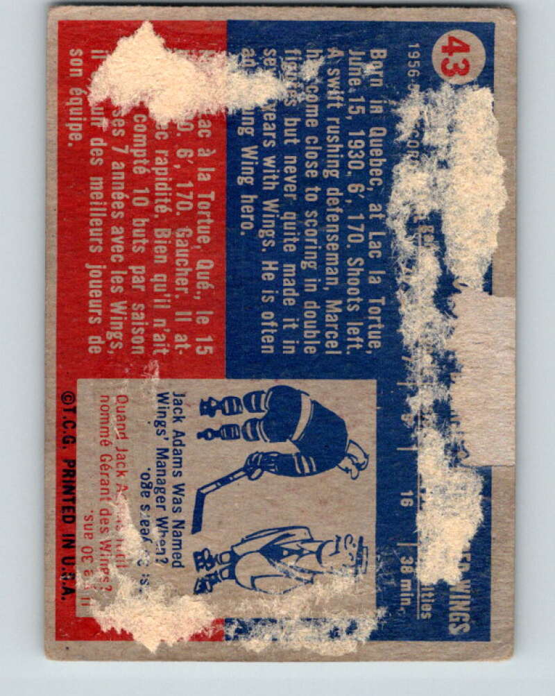 1957-58 Topps #43 Marcel Pronovost See Scan Detroit Red Wings V183