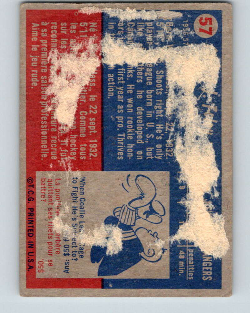 1957-58 Topps #57 Gerry Foley See Scan RC Rookie New York Rangers V192
