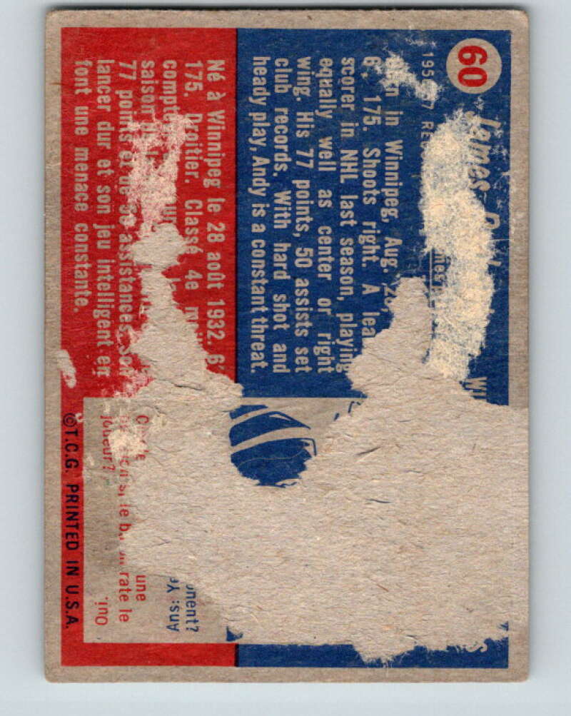 1957-58 Topps #60 Andy Bathgate See Scan New York Rangers V194