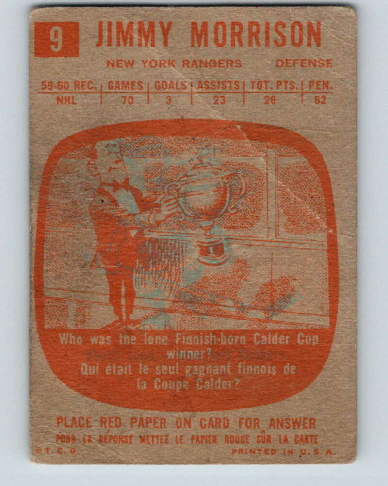 1960-61 Topps #9 Jim Morrison New York Rangers V204