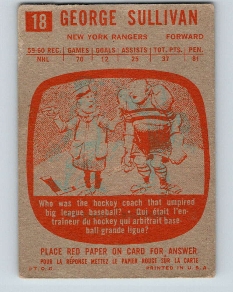 1960-61 Topps #18 Red Sullivan New York Rangers V207