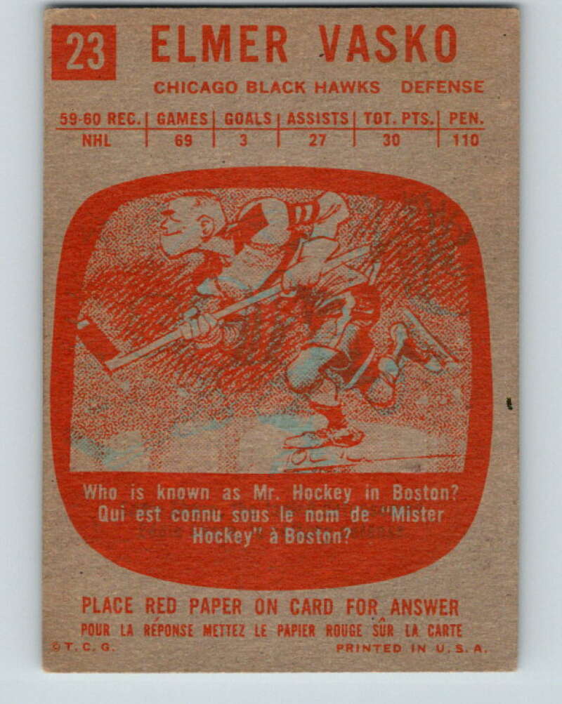 1960-61 Topps #23 Elmer Vasko Chicago Blackhawks V211