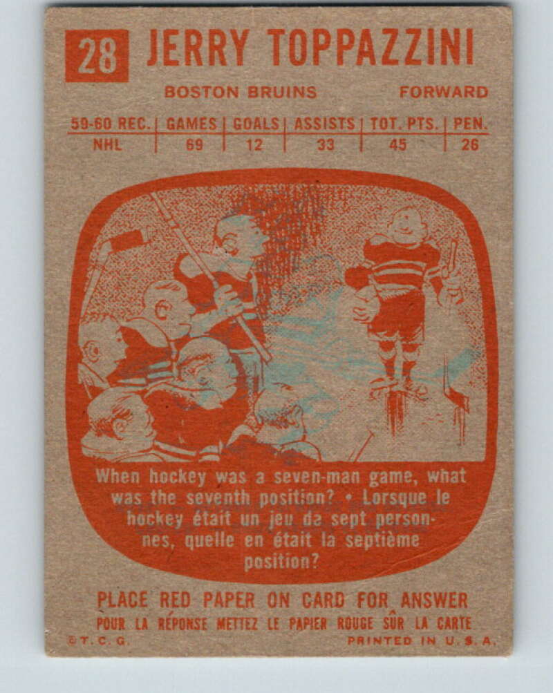 1960-61 Topps #28 Jerry Toppazzini Boston Bruins V213