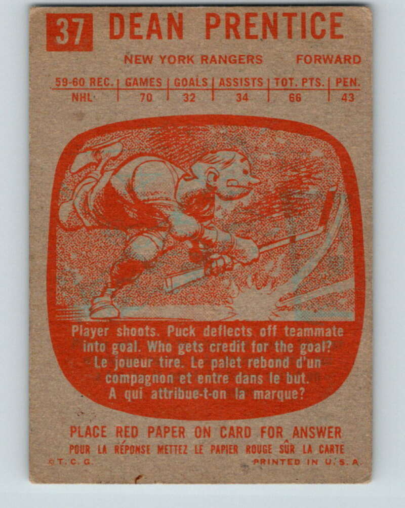 1960-61 Topps #37 Dean Prentice New York Rangers V217