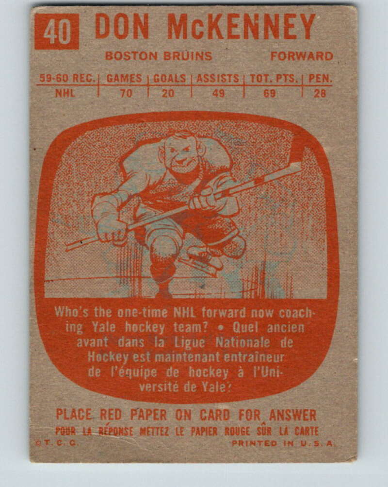1960-61 Topps #40 Don McKenney UER Boston Bruins V219