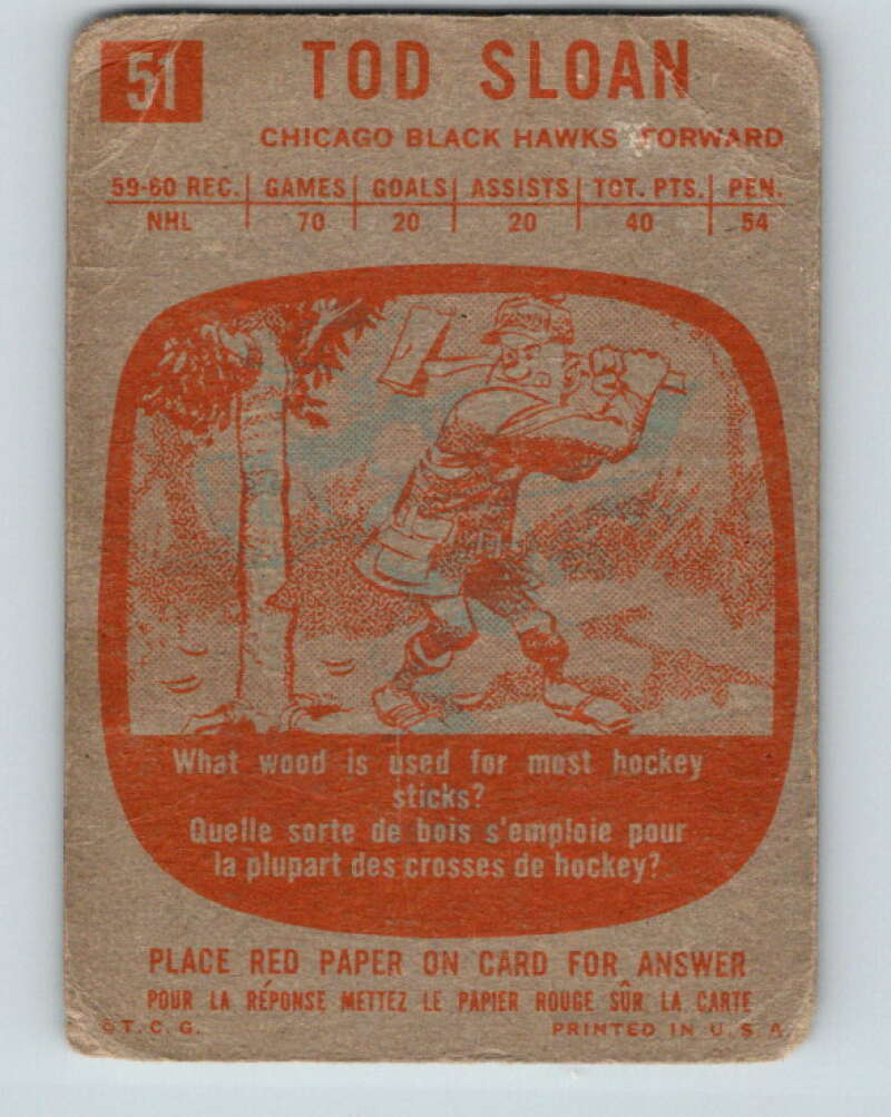 1960-61 Topps #51 Tod Sloan Chicago Blackhawks V226