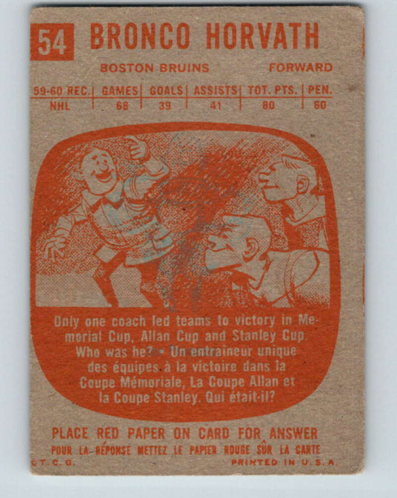 1960-61 Topps #54 Bronco Horvath Boston Bruins V228