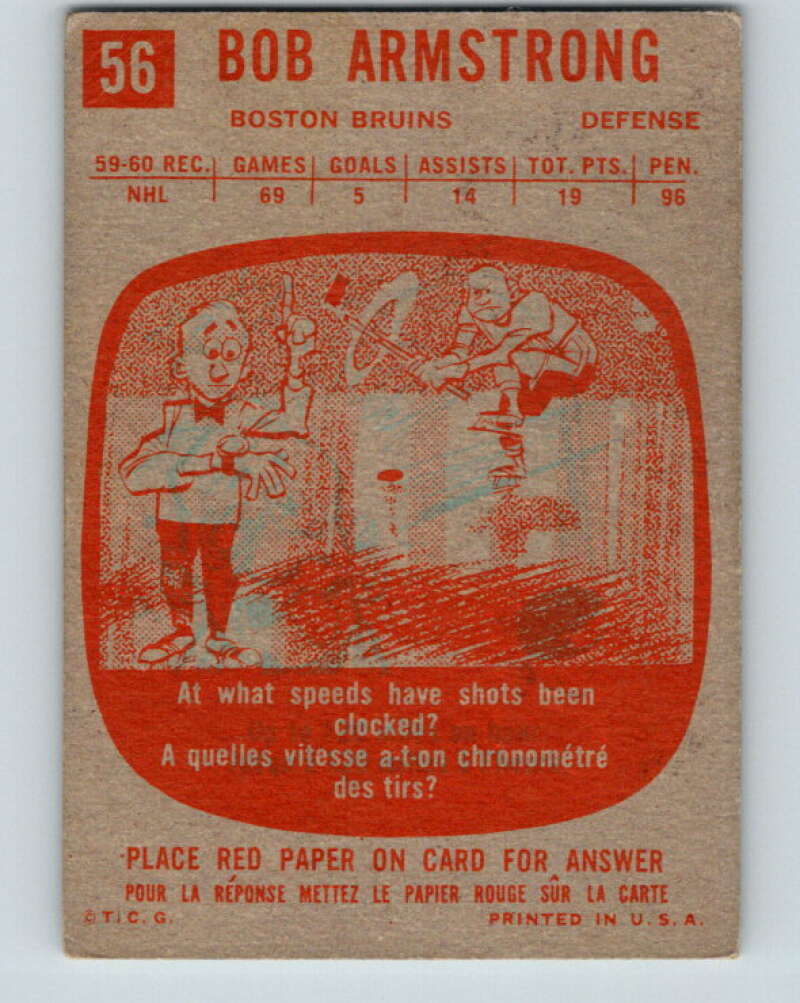 1960-61 Topps #56 Bob Armstrong Boston Bruins V229